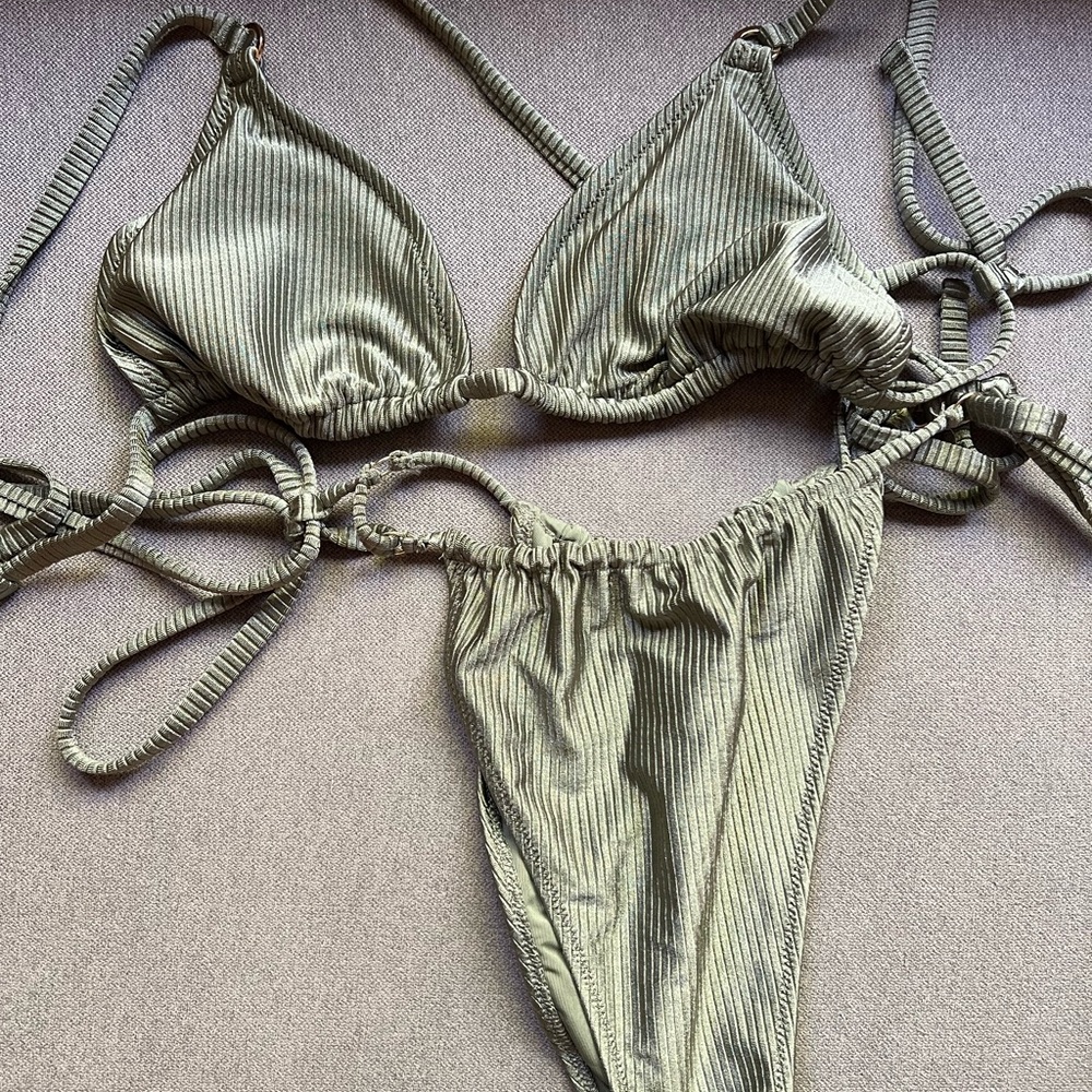 Aerie Sage Ribbed Bikini Set